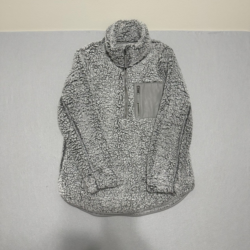 Abercrombie & Fitch Grey Sherpa Fleece Quarter Zip Pullover Sweatshirt XL